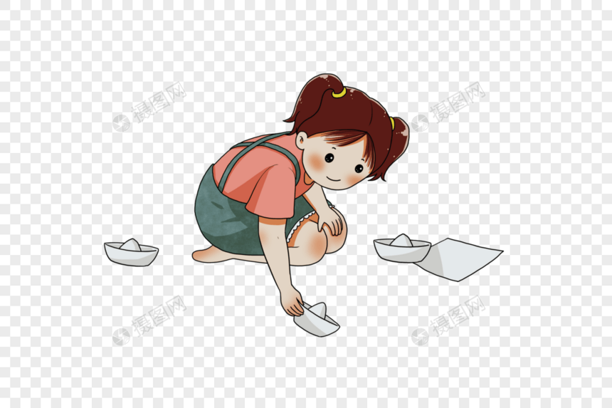 玩纸船的小女孩图片