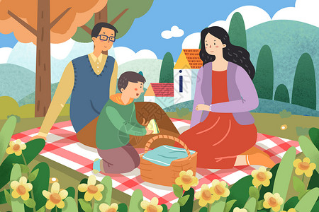 立秋野炊的一家人背景图片