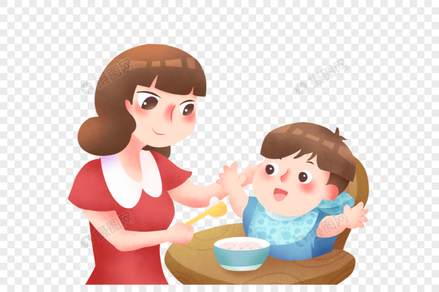母亲喂婴儿吃饭图片