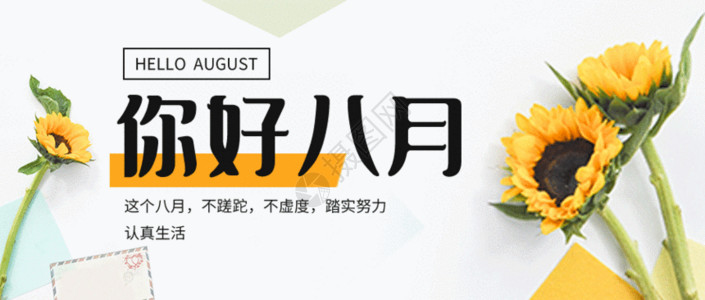 向日葵花瓶八月你好GIF高清图片