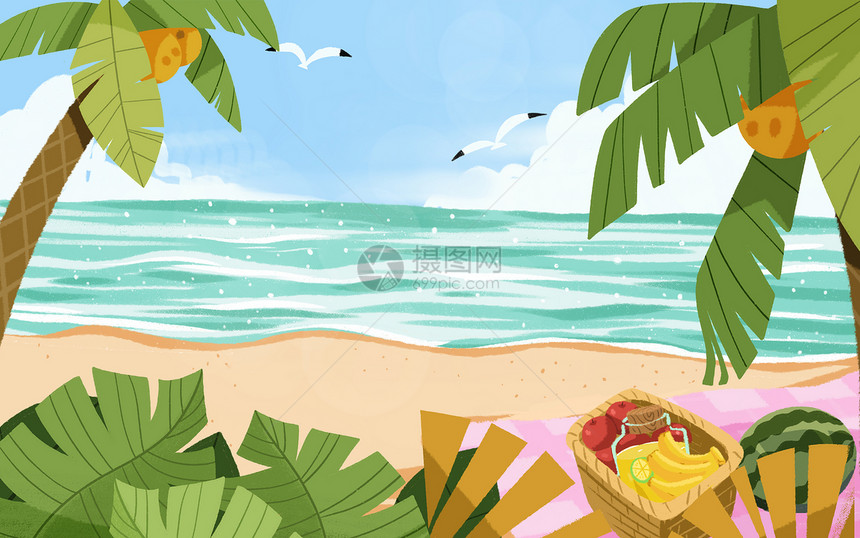 海边沙滩背景插画图片