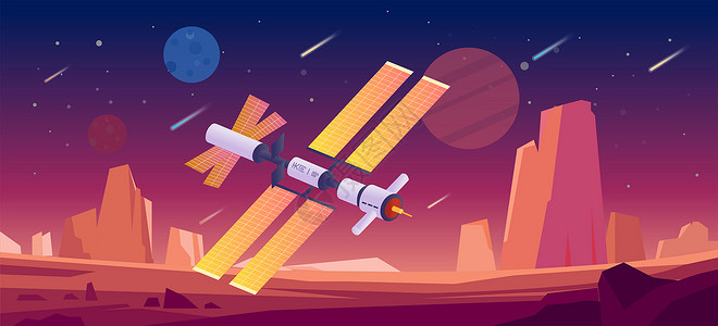 气体探测器天问一号卫星到达火星插画插画