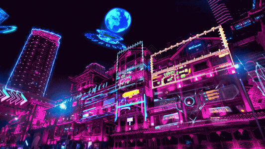 朋克机器人朋克城市重庆洪崖洞GIF高清图片
