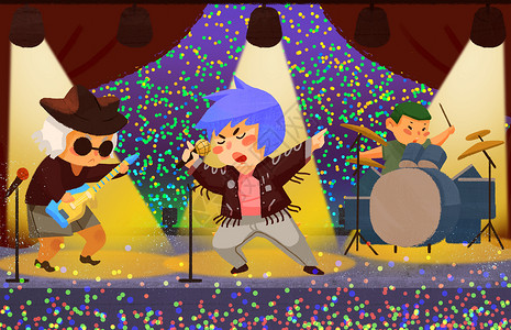 摇滚乐队的夏天舞台演奏插画背景图片