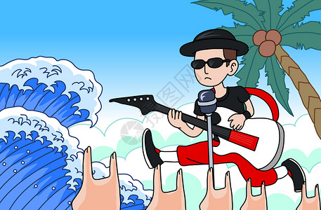 摇滚手乐队的夏天弹吉他的乐手插画