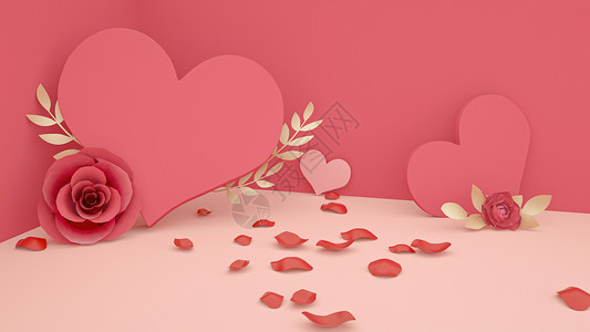 心形玫瑰花瓣3D七夕情人节场景设计图片