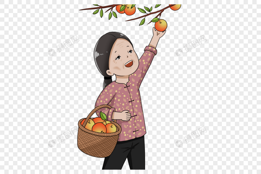 摘苹果的农妇图片
