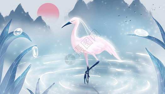 白露节气仙鹤插画图片