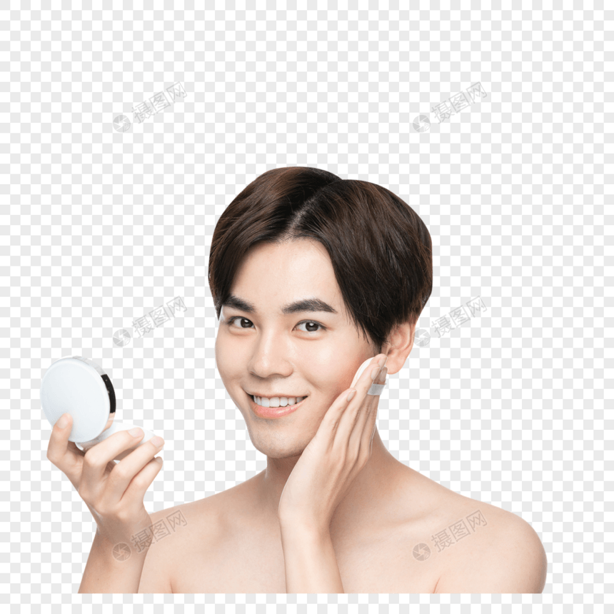 男性化妆擦粉底图片