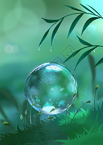 透明泡泡绿色白露叶子上的露珠插画