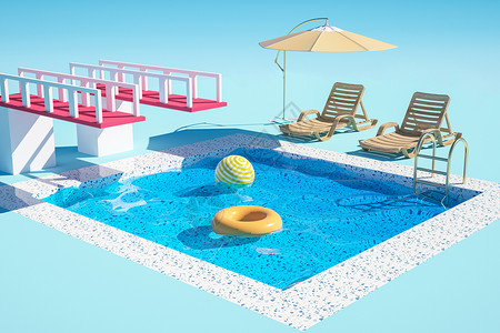 海洋球乐园C4D创意夏日水池场景设计图片