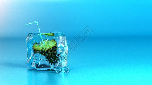 菠萝饮品摄影夏日创意3D场景设计图片