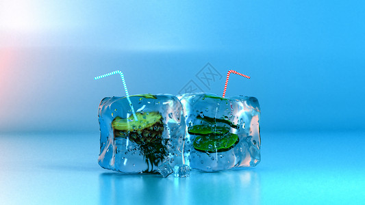 小清新饮料夏日创意3D场景设计图片