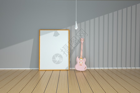 吉他室内素材3D简约空间场景设计图片