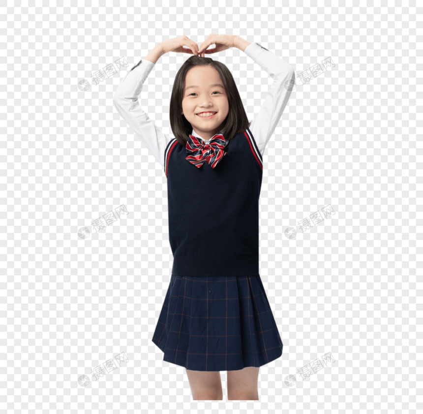 穿校服的小女孩比心图片