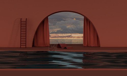 海景泳池休闲海景建筑模型设计图片