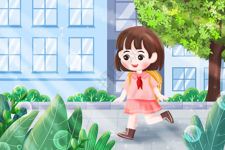 米兔之开学开学季之女孩上学插画插画