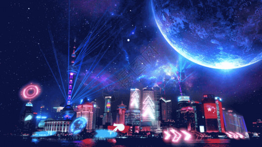 照片般的艺术朋克风霓虹未来科技城市GIF高清图片