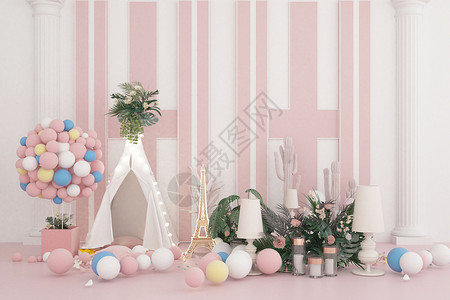 婚庆店的素材粉色小清新婚礼场景设计图片