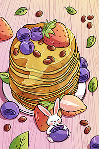 蓝莓松饼手绘美味松饼插画插画