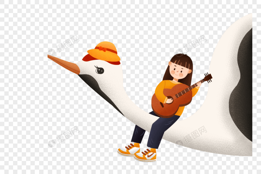 女孩坐鸿雁弹吉他图片