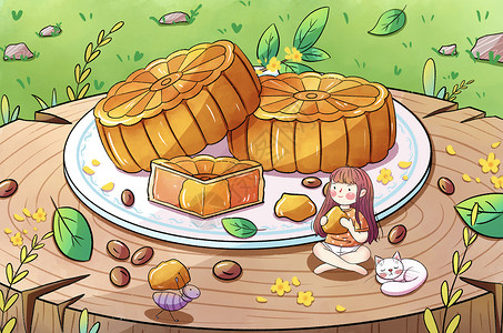 中秋节手绘月饼插画背景图片