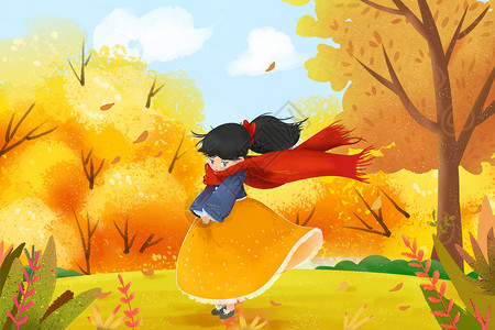 秋风中的女孩背景图片