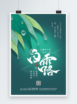 大露珠树叶绿色简洁白露节气海报模板