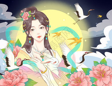 奔月的玉兔嫦娥奔月中秋节插画插画