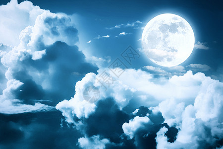 夜晚云朵皓月当空设计图片
