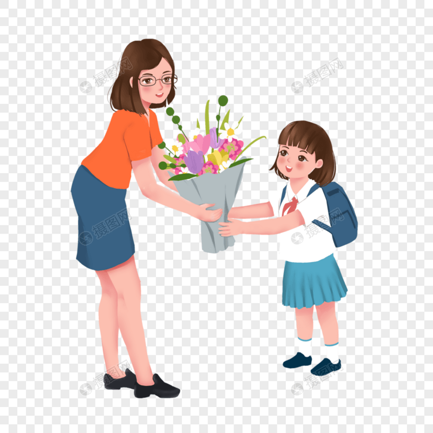 送老师鲜花的女孩图片