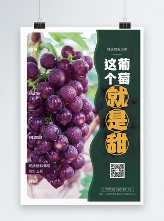 黑葡萄新鲜葡萄水果促销海报模板