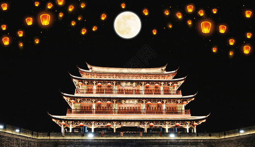 济南护城河中秋节背景设计图片