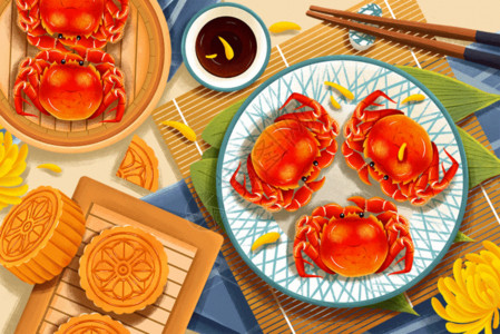 鄱阳湖大闸蟹中秋节美味螃蟹月饼GIF高清图片