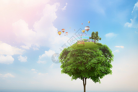 银杏树上的气球城市环保设计图片