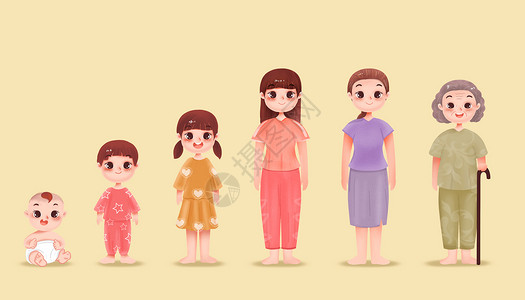 中年家庭女性生长变化图插画