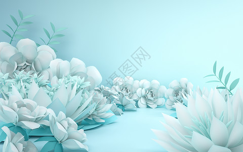 蓝色花卉植物C4D立体花卉场景设计图片
