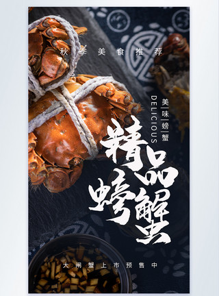 新中式螃蟹主题促销海报摄影主题螃蟹背景海报模板