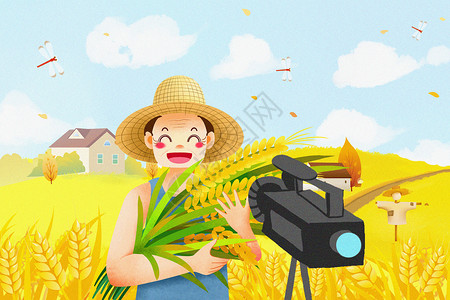 中国农民丰收日农产品直播插画