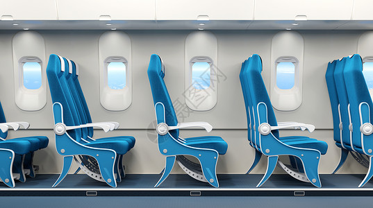 一排座椅客机机舱内部场景设计图片
