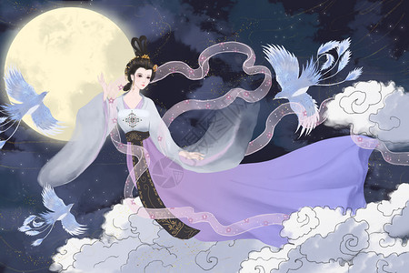嫦娥奔月中国风插画背景图片