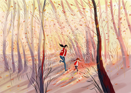 森林母亲秋天的童趣秋分节气插画插画