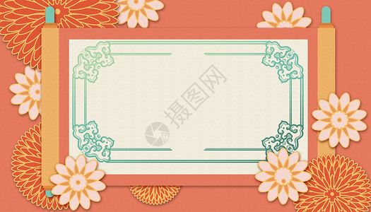 复古证书中式花卉背景设计图片