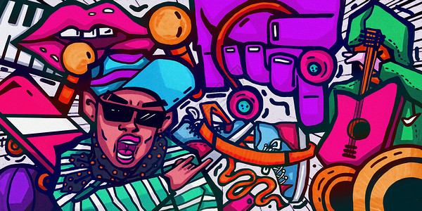 街舞涂鸦说唱嘻哈文化插画