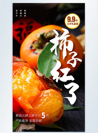 新鲜红柿子火柿新鲜上市摄影图海报模板