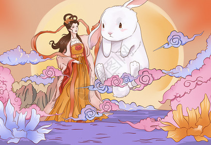 嫦娥与玉兔中秋插画背景图片