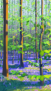 阳光下小树林森林里的夏天插画