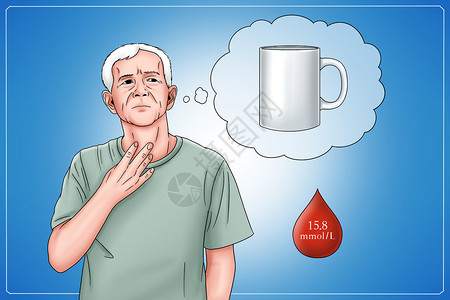 老年人生病头痛糖尿病症状口干口渴医疗插画插画