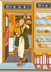 逛街购物买面包的女孩背景图片