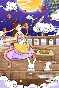 八月十五中秋节嫦娥与玉兔背景图片